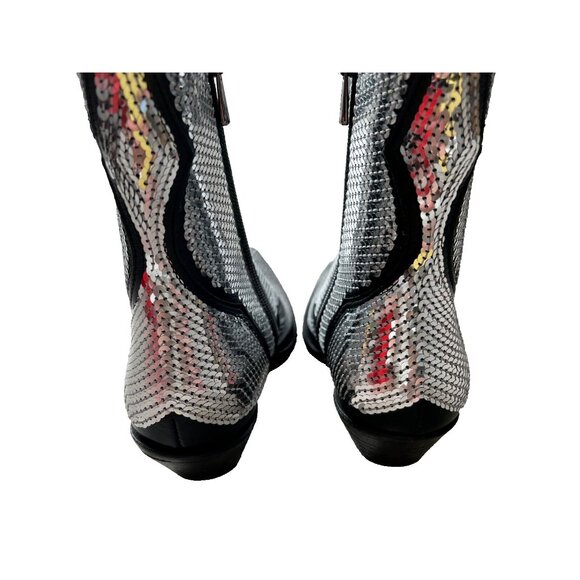 Emporio Armani Calfskin Leather Sequin Cowboy Booties Silver ( 35 ) - Picture 6 of 9